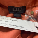 New Belldini 1X Orange Ginger Spice Button Down Long Sleeve Back Pleated Blouse
