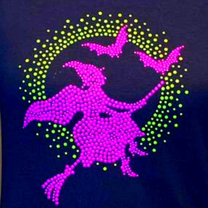 New Hand Printed Small Halloween Witch Long Sleeve Black Light Glow Tee Shirt