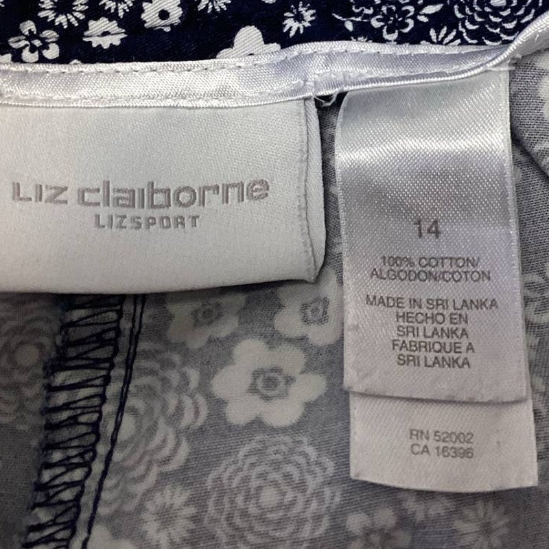Liz Claiborne Sport Plus Size 14 100% Cotton Floral Navy White Cropped Pants