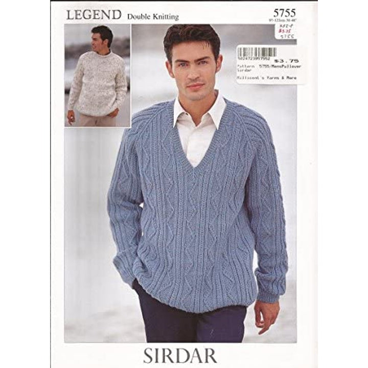 New Sirdar 5755 Legend Mens Pullover VNeck Crew Double Knitting Pattern