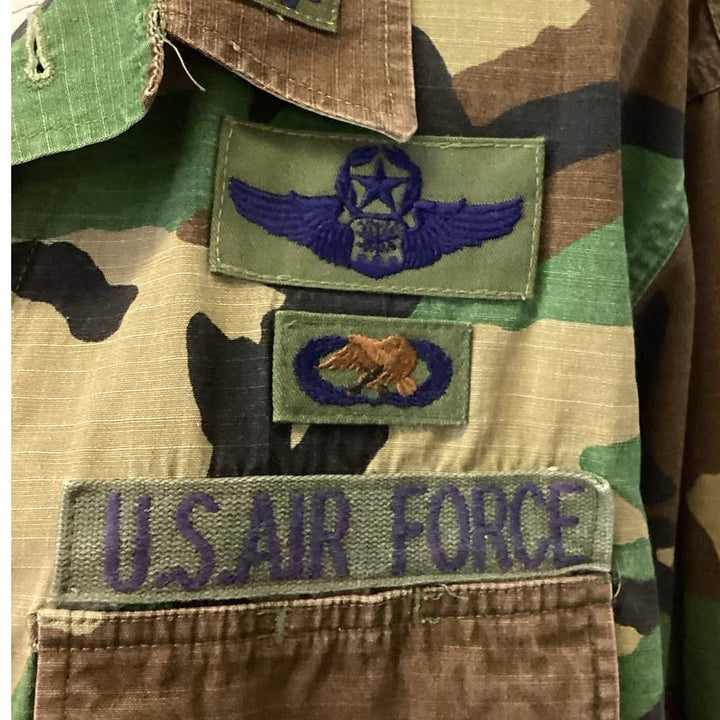 US Air Force Large Long Camouflage Long Sleeve Button Up Uniform Shirt Patches
