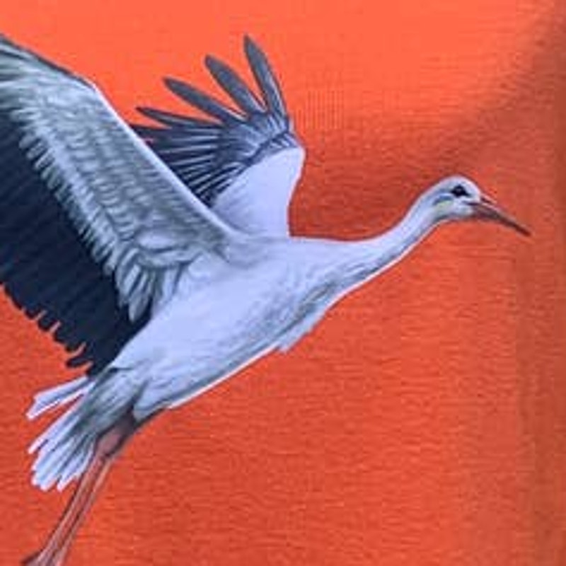 Upcycled Hand Printed Womens Medium Ukraine Flag Stork Bird Fundraiser Art Tee