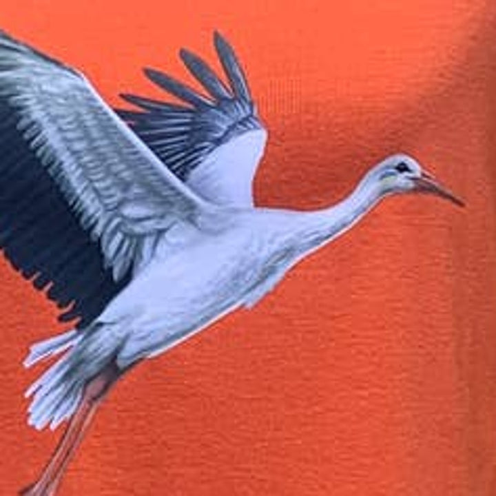 Upcycled Hand Printed Womens Medium Ukraine Flag Stork Bird Fundraiser Art Tee