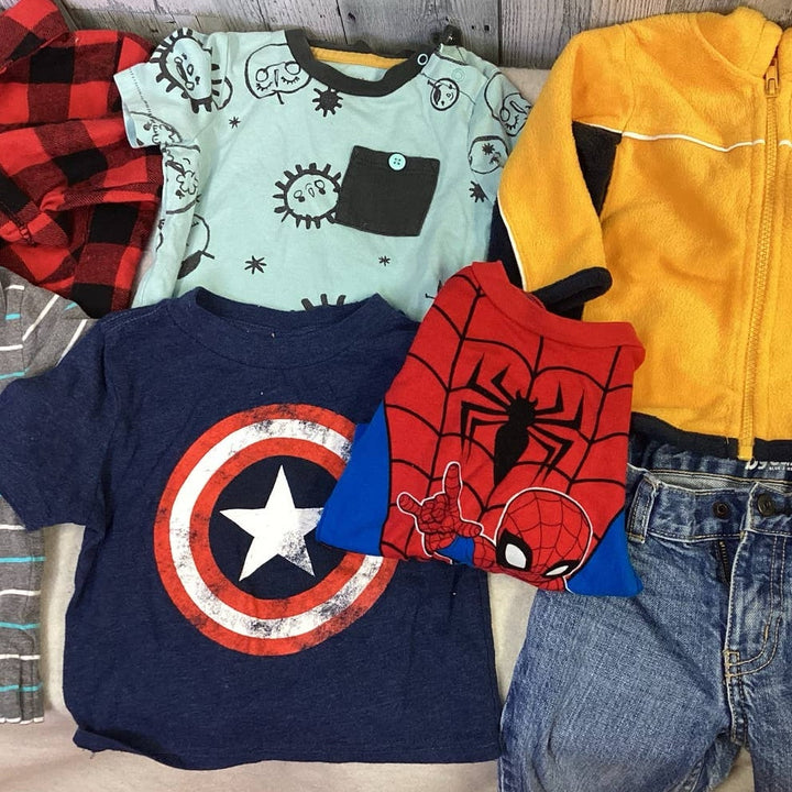 Lot of 7 Baby Boys 12 Months Arizona Jeans Osh Kosh Captain America Tops Jeans