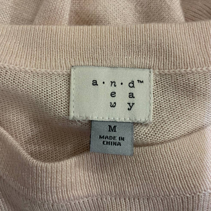 A New Day Medium Very Pale Pink Long Sleeve Open Bow Bell Sleeve Flowy Sweater