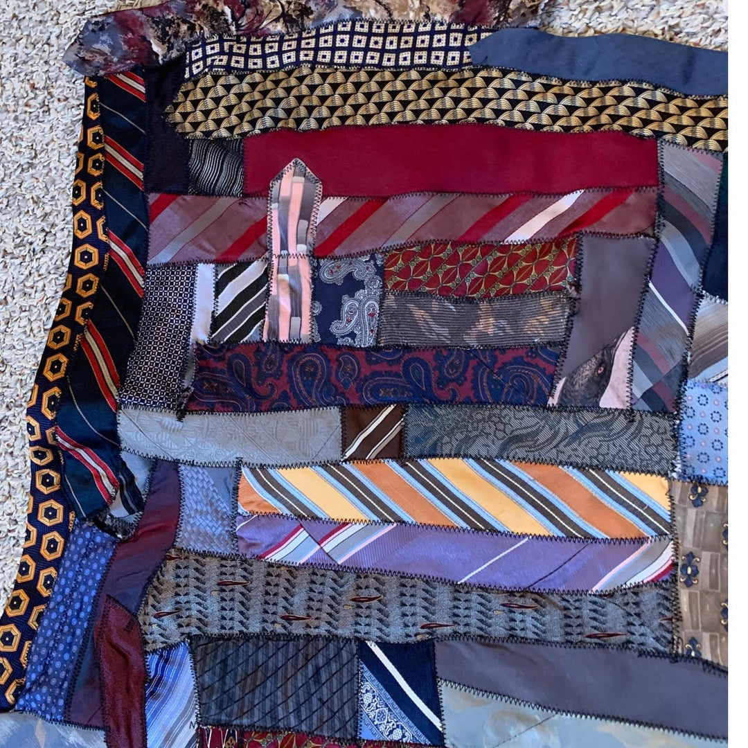 Handmade Upcycled Vintage Necktie Silk Polyester Pieced Quilt Block Fabric Sq