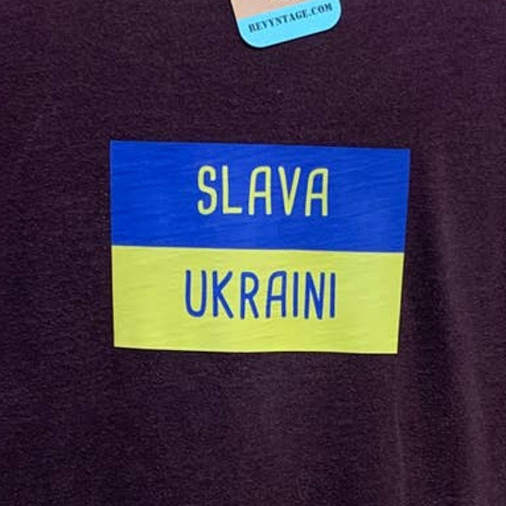 Upcycled Hand Printed Mens XXL Ukraine Peace Stork Bird Slava Ukraini Artist Tee