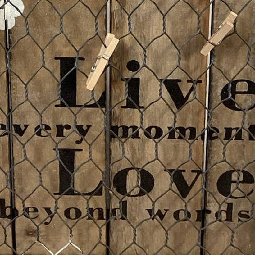 Live Every Moment Framed Art Wood Clothes Pin Jewlery Chicken Wire Craft Display