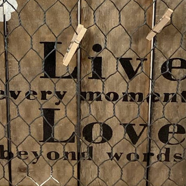 Live Every Moment Framed Art Wood Clothes Pin Jewlery Chicken Wire Craft Display