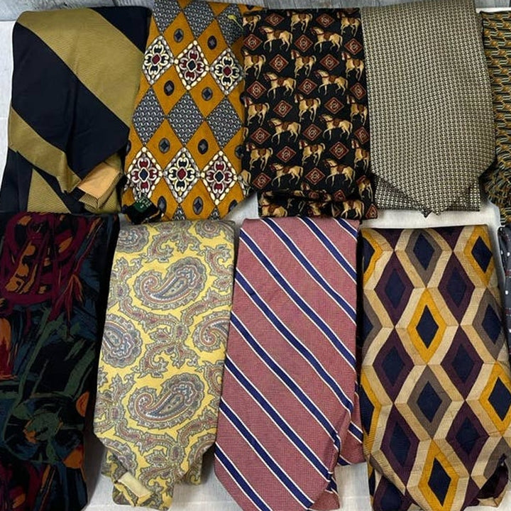 Lot of 14 Brown Gold Tan Vintage &amp; Modern Career Silk Polyester Necktie Ties