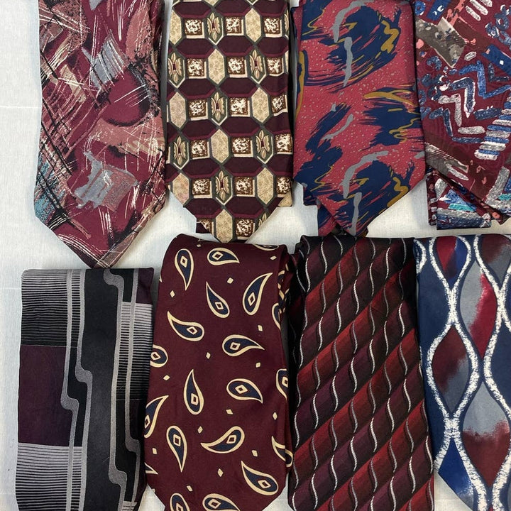Lot of 10 Wine Red Gray Vintage &amp; Modern Career Silk Polyester Necktie Ties