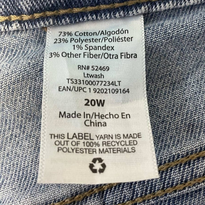 New Terra &amp; Sky Plus Size 20W Stone Washed High Rise Stretch Denim Blue Jeans