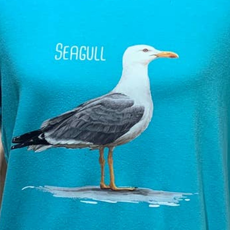 Upcycled Hand Printed Large Ukraine Flag Seagull Bird Slava Ukraini Artist Tee