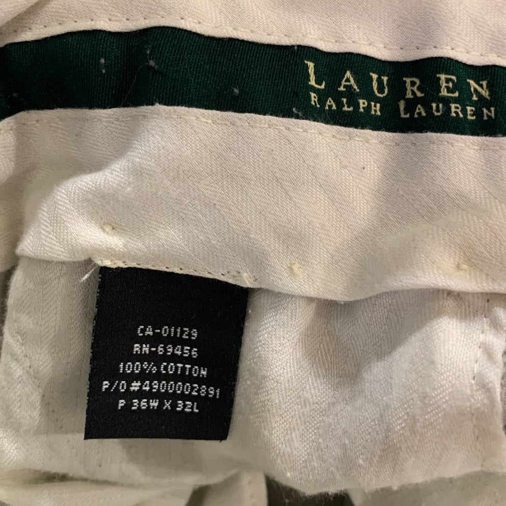 Lauren Ralph Lauren 36W 32L Pleated Front Chino Khaki Tan Casual Cuffed Pants