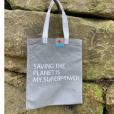 Upcycled Hand Printed Flower Peony Aster Floral Saving the Planet Tote Bag