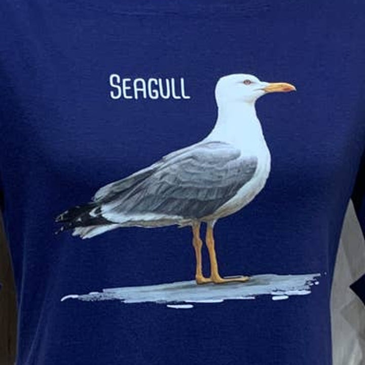 Upcycled Hand Printed Medium Summer Seagull Flag Slava Ukraini Artist Tee