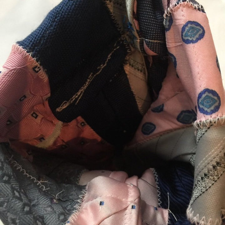 Handmade Upcycled Pink &amp; Blue Necktie Cosmetic Pouch with Tape-Measure Snap
