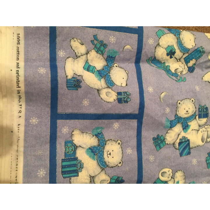 1yd+ 100% cotton Cranston Purple  Blue Winter Polar Bear silver glitter fabric