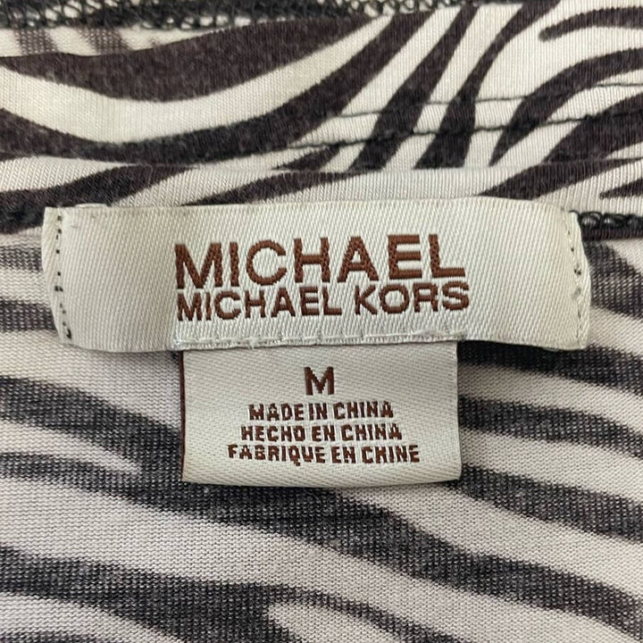 Michael Kors Womens Medium Zebra Stripe Short Sleeve Stretchy Rayon Blend Top