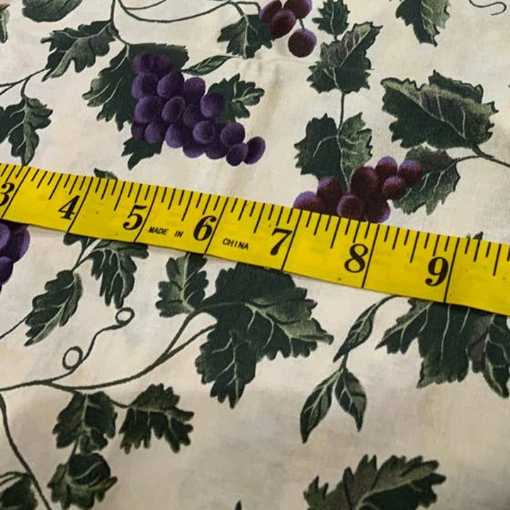 1/2 yd Cranston Print Works Purple Red Grapes on Tan Cotton Fabric Remnant