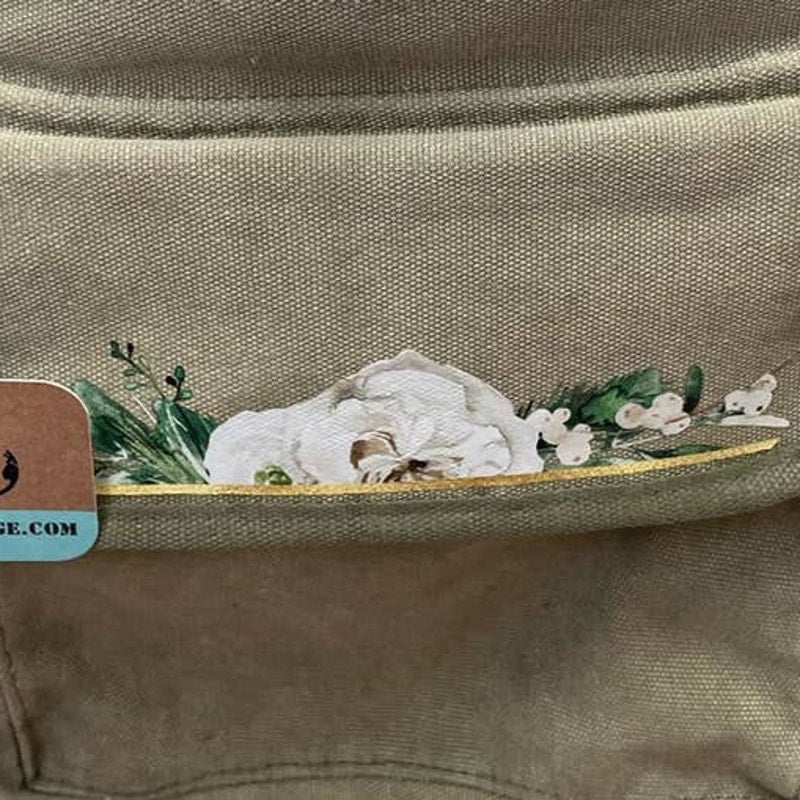Upcycled Hand Printed White Rose Floral Crossbody Small Canvas Messenger Bag