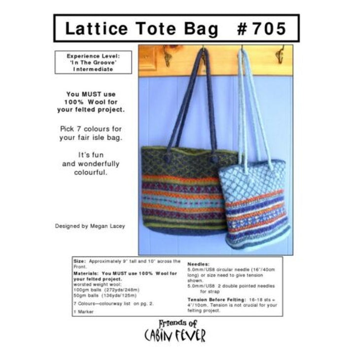 New Megan Lacey Cabin Fever 705 Felted Lattice Tote Bag Knitting Pattern