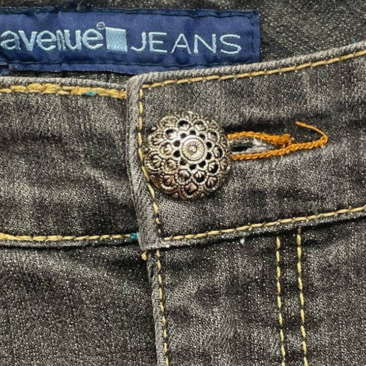 Avenue Womens Size 14 Cotton Blend Gray Wash Silver Button Straight Leg Jeans