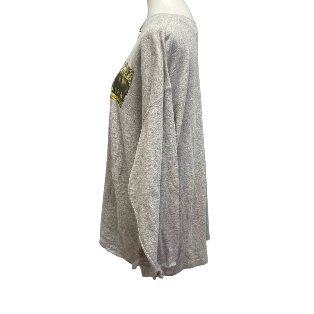 Upcycled Hand Printed Mens XL Rhino Jungle Long Sleeve Buttoned Henley Shirt