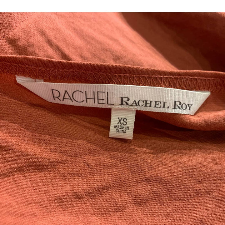 New Rachel Rachel Roy XS Asymmetrical Shoulder Ruffle Terra Cotta Orange Top