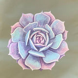 Upcycled Hand Printed Purple Blue Succulent Cactus Rose Flower Tote Bag