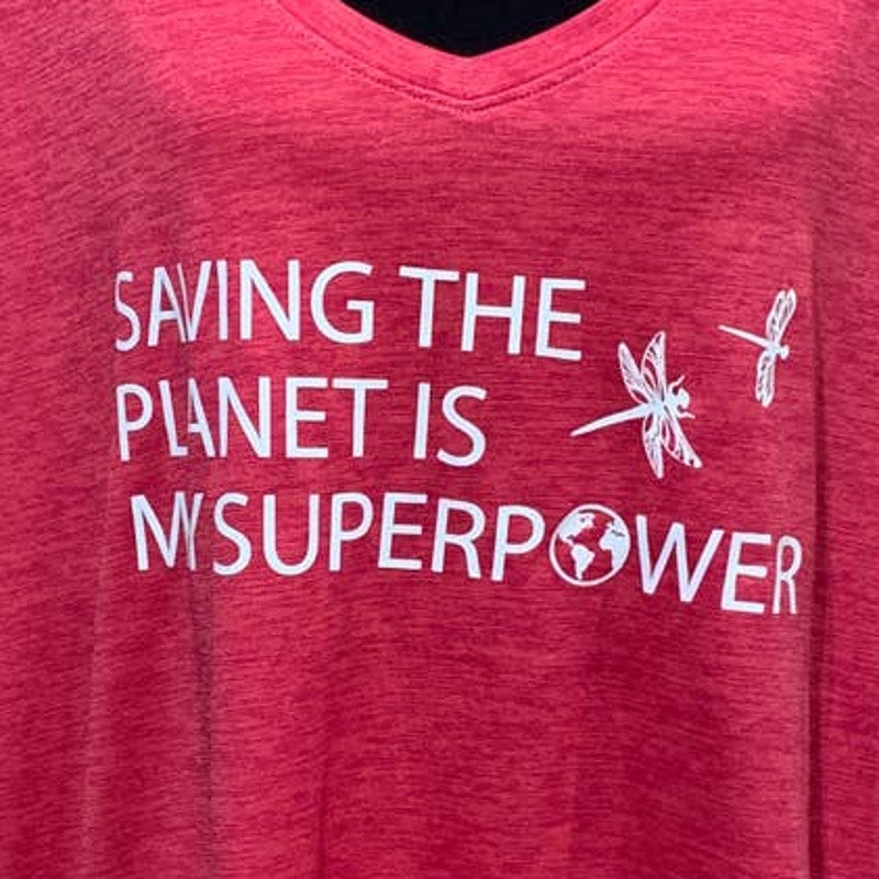 Hand Printed Upcycled Womens 3X Dragonfly Saving Planet Superpower Athletic Tee