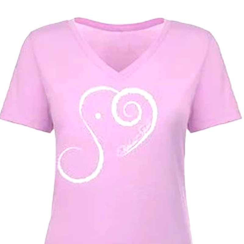 New Hand Printed Blue Elephant Spirit Cotton Blend V-Neck Short Sleeve T-Shirt
