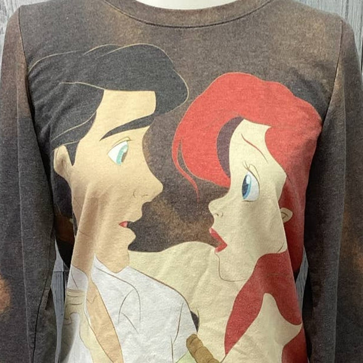 Disney The Little Mermaid Medium Long Sleeve Bleached Look Ariel Eric Sweatshirt