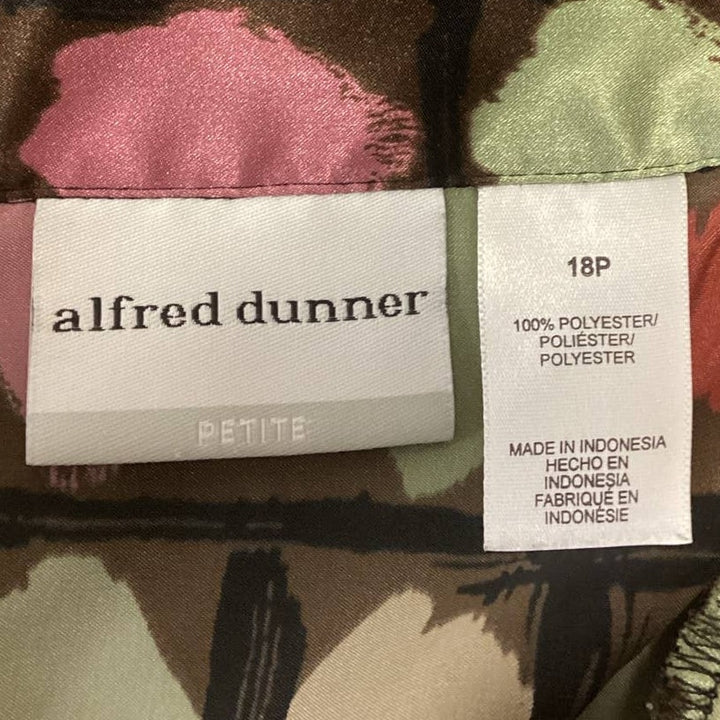 Alfred Dunner Womens 18P Petite Long Sleeve Button Down Polka Dot Silky Blouse