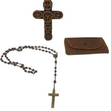 Vintage Plastic Beaded Rosary Leather Case Buckeye Handmade Crucifix Ornament