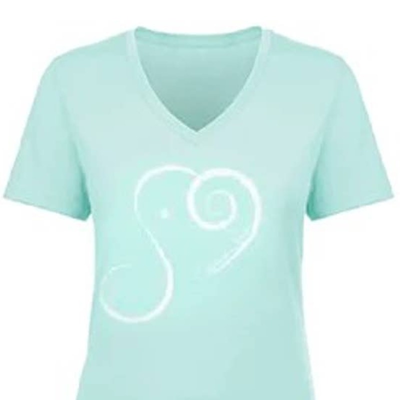 New Hand Printed Blue Elephant Spirit Cotton Blend V-Neck Short Sleeve T-Shirt