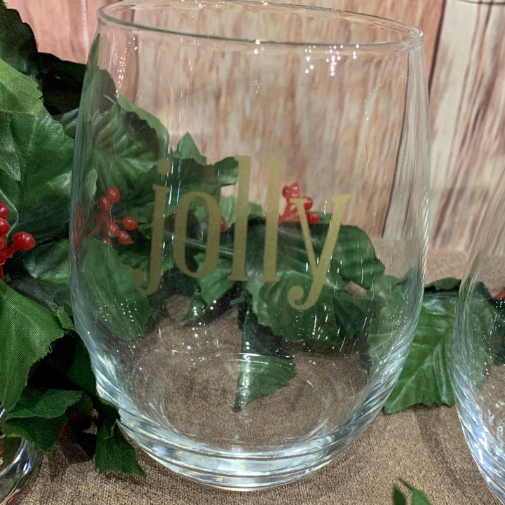 Christmas Holly Decor Merry Jolly Glasses Candle Holders Tablescape Lot