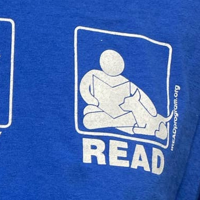 Sit Stay Read Womens XL Reading With Dog Short Sleeve 100% Cotton Crew Neck Tee
