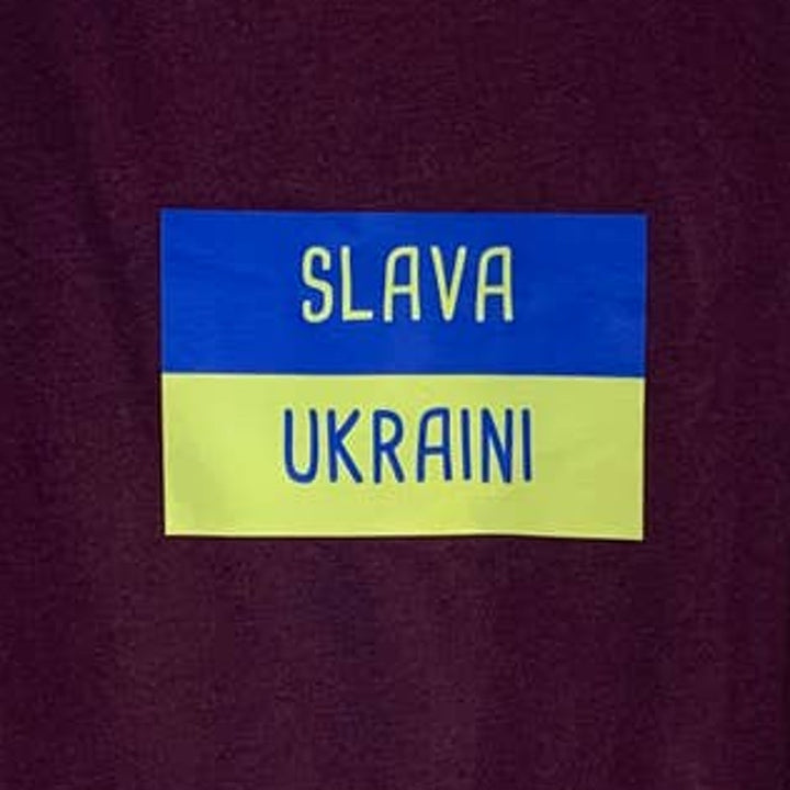 Upcycled Hand Printed Small Pink Robin Ukraine Flag Slava Ukraini Artist Tee