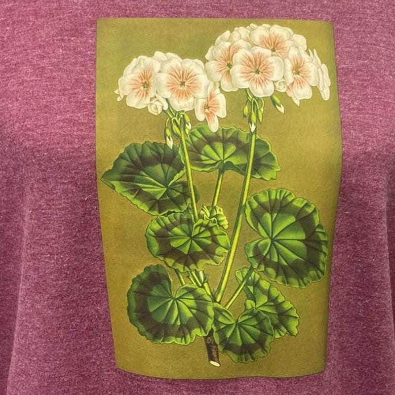 Hand Printed Womens Large Vintage Botanical Floral Lace Shoulder Crew Sweatshirt
