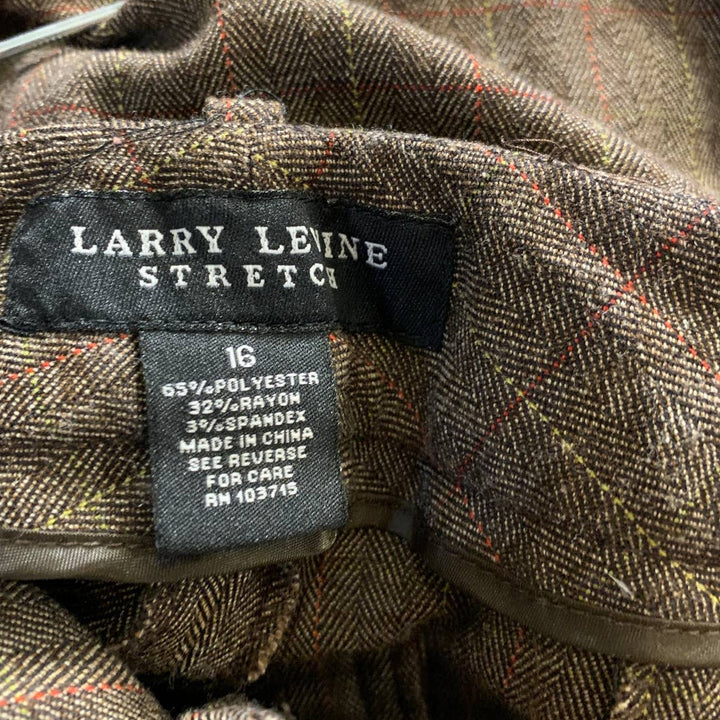 Larry Levine Stretch Size 16 Brown Pink Pinstripe Plaid PolyBlend Career Pants