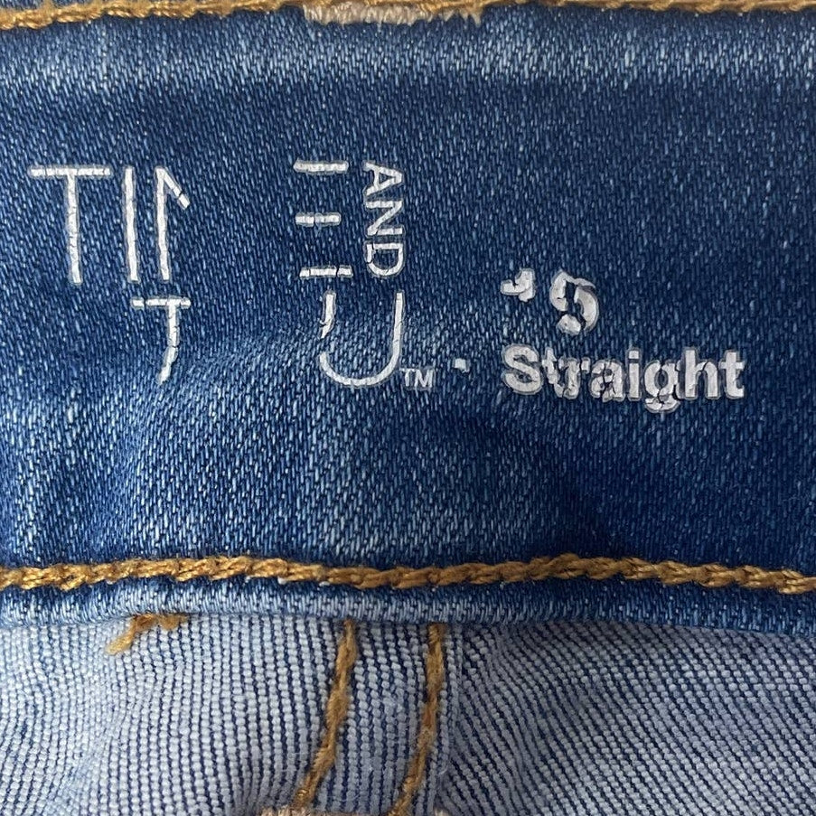 Time &amp; Tru Women Size 16 Stretch Cotton Factory Faded Whiskered Denim Blue Jeans