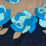 1yd Large Blue Rose Floral Print Wide Stripe Cotton Craft Sewing Fabric Remnant