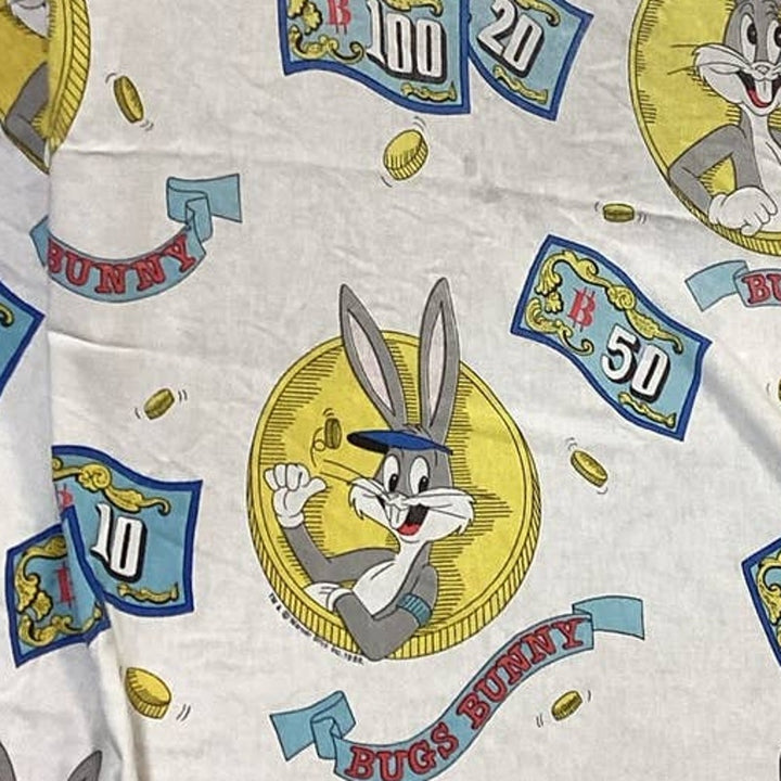 2yds Vintage 1988 Warner Bros Inc Bugs Bunny Money 100% Cotton Fabric Remnant