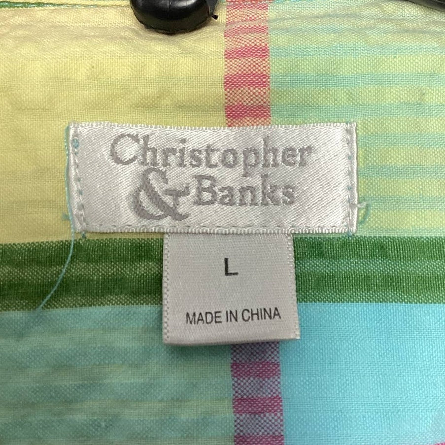 Christopher &amp; Banks Large Full Zip Sleeveless Plaid Cotton Blend Shirt Tank Top