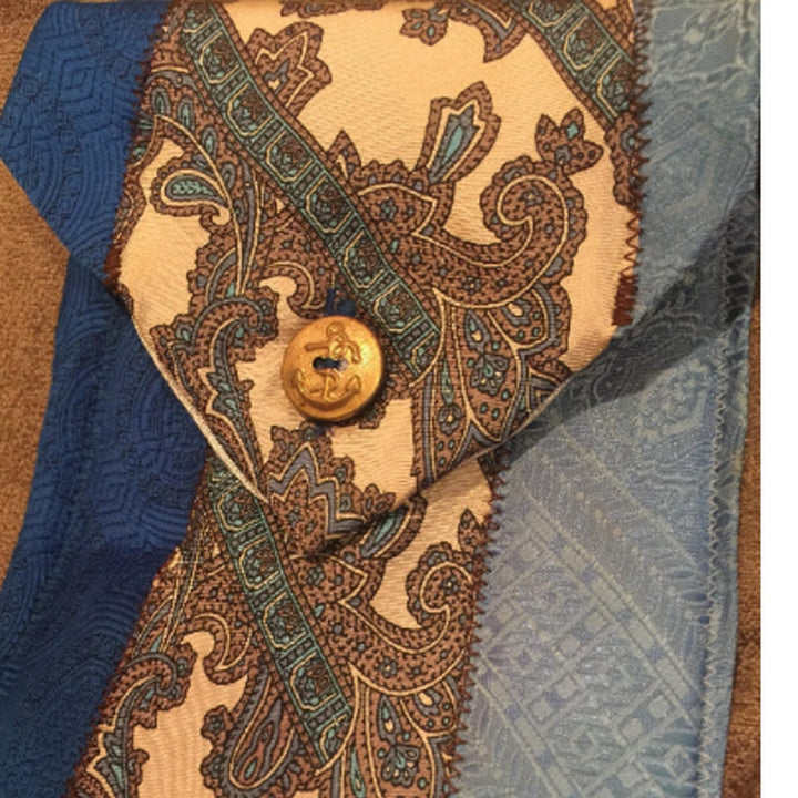 Handmade Upcycled Vintage Repurposed Blue Paisley Neck Tie Wristlet Pouch Purse