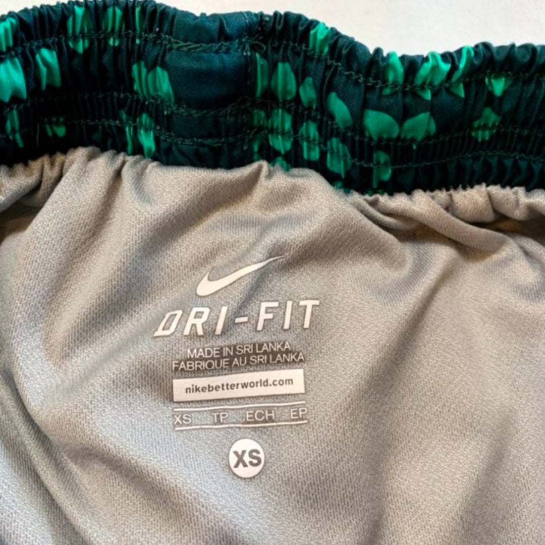 Nike Dri-Fit Womens XS Green Geometric Lined Athletic Jogging Running Shorts
