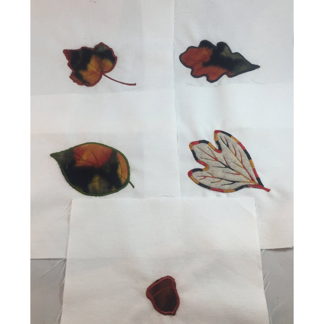 9 Handmade 7" X 7" Fabric Fall Leaf Animal Applique Calico Solid Quilt Squares