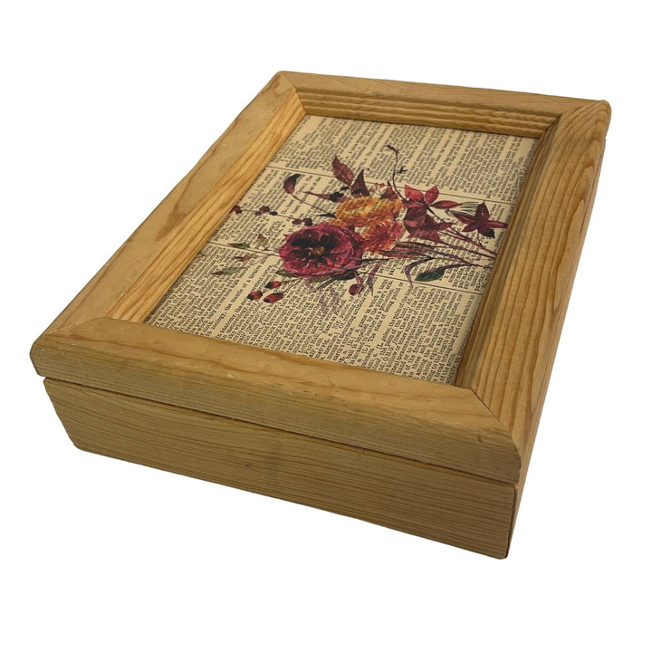 Handmade Upcycled Wood Trinket Box Peony Floral Bouquet Vintage Dictionary Page