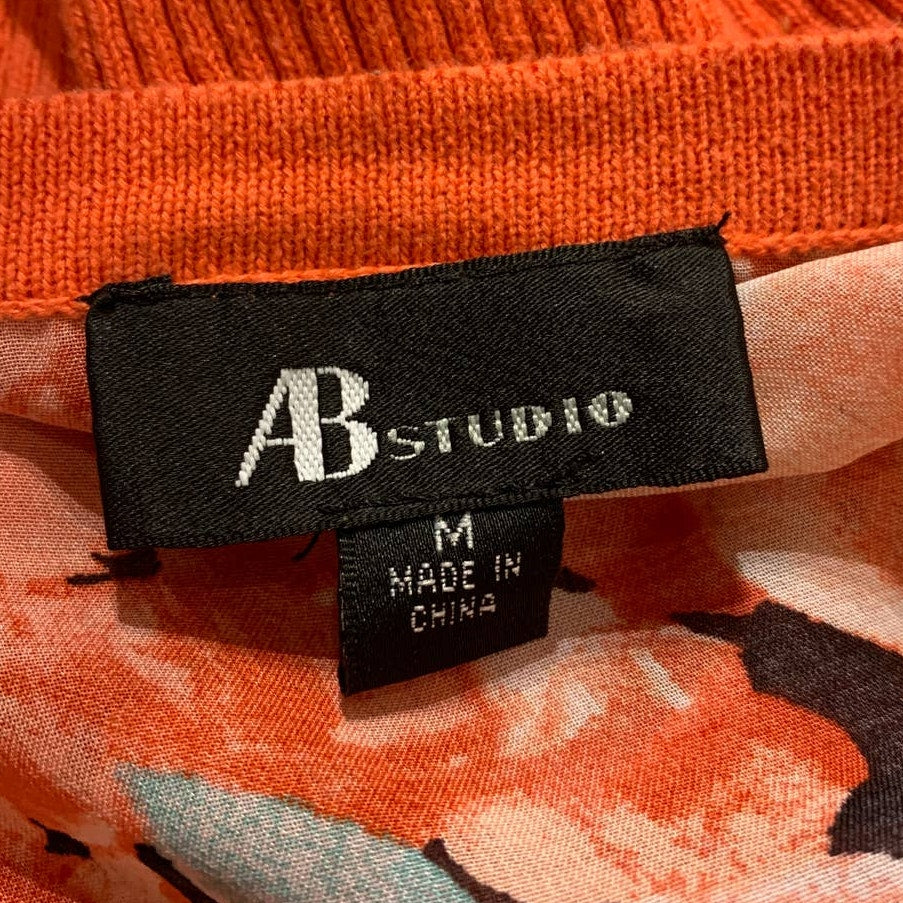 AB Studio Medium Sheer Floral Back 3/4 Sleeve Button Down Cardigan Sweater